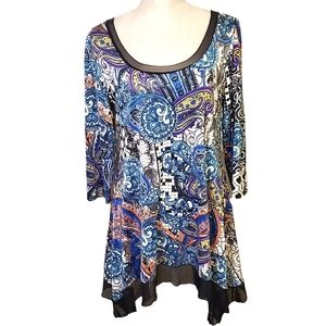 FROM THE HEART | Women's multi-color & pattern cascade-hem dress. Size medium.